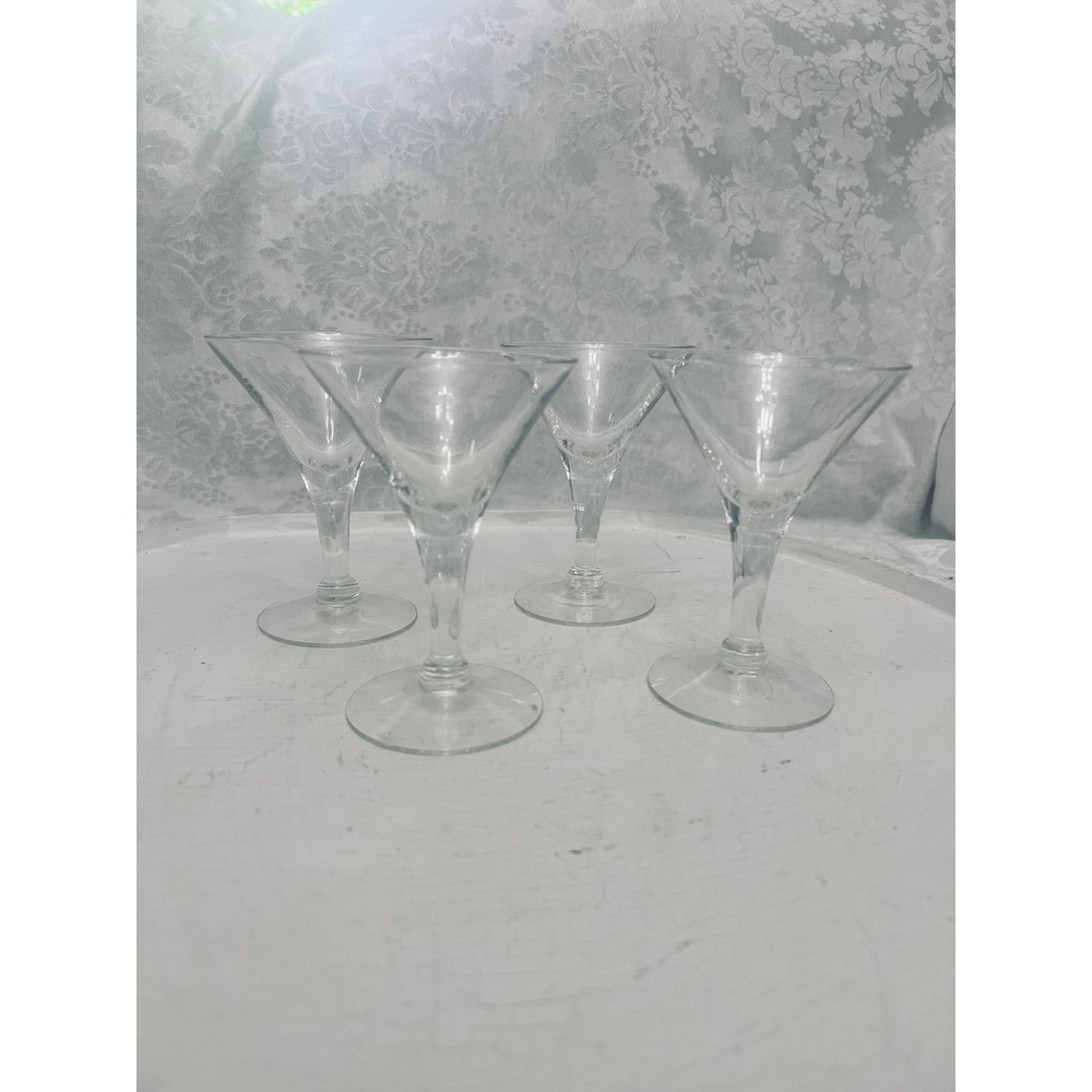 Vintage Clear Glass Martini Cocktail Glasses Set of 4 Conical Barware 4.75in